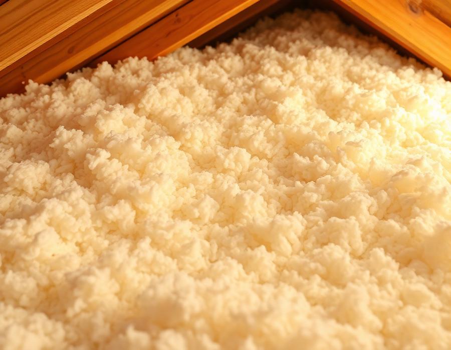 Close-up of blown-in cellulose insulation